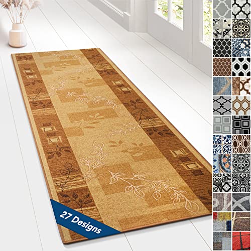 Floordirekt Tappeto passatoia con motivo, realizzato su misura, per cucina, corridoio e soggiorno, ornamento vintage a griglia orientale (80 x 300 cm, beige accento)