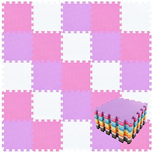 qqpp Tappeto Bambini Puzzle con Certificato CE in Morbido Gomma Eva   Tappeti da Gioco per Bambina   Tatami. 25 Pezzi (30 * 30 * 1cm), Bianco, Rosa, Porpora. QQC-ACKb25N