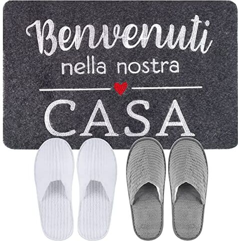 BETESSIN Zerbino Ingresso Casa Benvenuti Tappeto Esterno 2 paia Pantofole Zerbino Welcome Rettangolare Divertente Lavabile Antiscivolo 40 * 60cm per Casa Porta Regalo