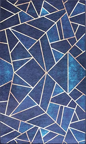 MANI TEXTILE – Tappeto Grafic blu dorato, dimensioni: 80 x 150 cm