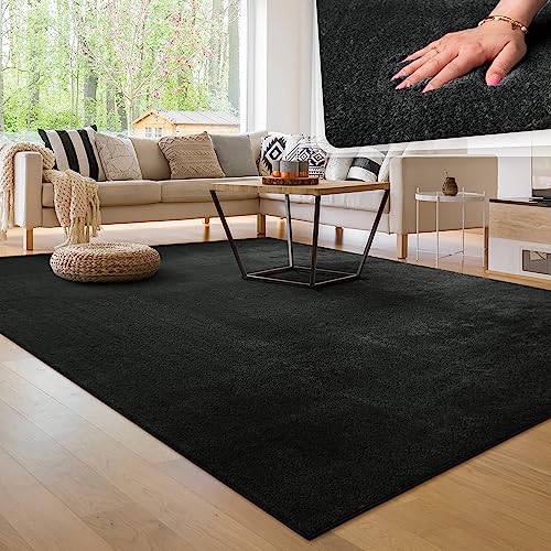 Paco Home Tappeto per soggiorno Unicolore Lavabile Morbido pelo corto morbido, Dimensione:100x200 cm, Colore:Nero