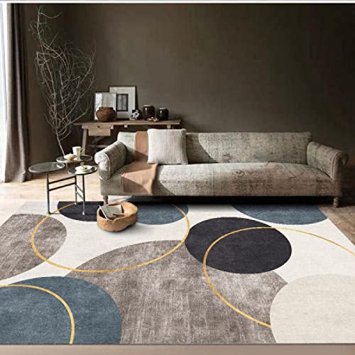 DJYTHLT Tappeto Design Interior Design Moderno Tappeto grigio blu cerchio oro linea Per soggiorno, sala da pranzo, moquette della camera da letto, facile da pulire 130 x 190 cm