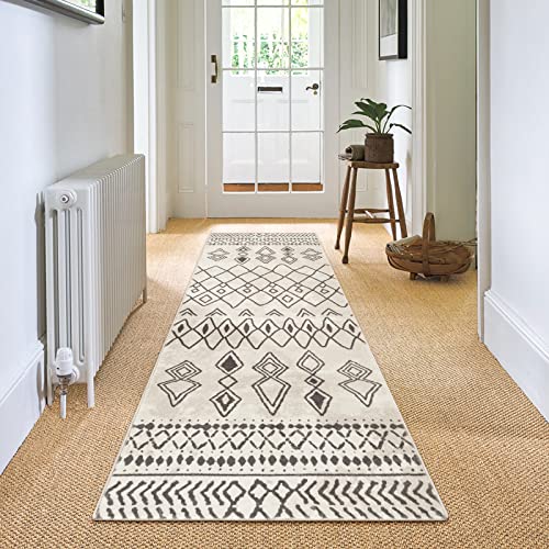 Carvapet Tappeti Runner Passatoia 60x240cm Antiscivolo Corridore Tappeto Lungo Tappeti di Zona Lavabile Morbido Microfibra Geometrico Tappeto Cucina(Beige)