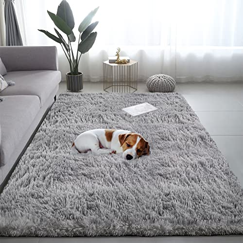 VOFUSHON Soft Area Rug Tappeto in peluche per camera da letto Shaggy, colorato, in finta pelle, morbido, interno moderno (120 x 160 cm, grigio)