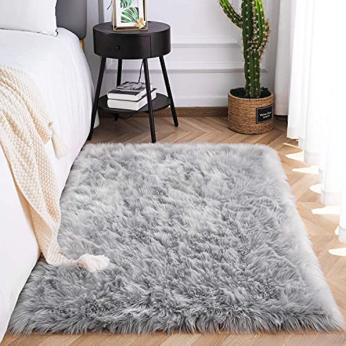 SXYHKJ Faux Tappetto di Pelle di Pecora Tappeto,Pelliccia Sintetica Tappeto Vello di Pecora Imitazione Lana, Adatto per Tappeto per Soggiorno (60x90cm, Grigio)