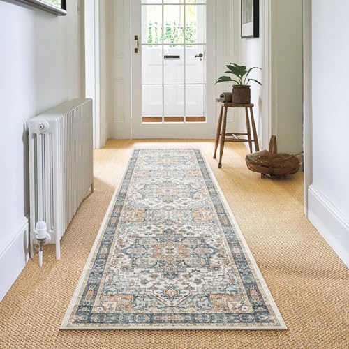 Carvapet Tappeto Corridore Antiscivolo 60x240cm Lungo Tappeti Runner Passatoia Blu Medaglione Vintage Tappeti di Zona Lavabile Morbido Microfibra Tappeto Cucina