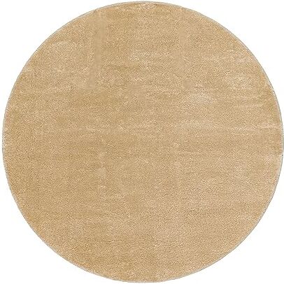 Paco Home Tappeto Salotto Pelo Corto Rotondo Moderno Morbido Lavabile Monocolore, Dimensione:Ø 120 cm tondo, Colore:Beige