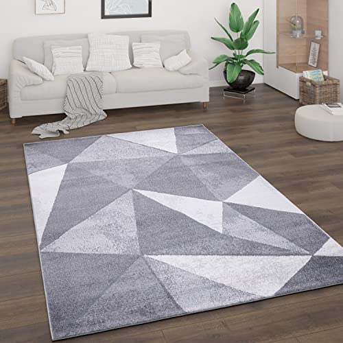 Paco Home Tappeto Salotto Pelo Corto Stile Vintage Astratto Design Moderno Geometrico Motivo Diamante, Dimensione:120x160 cm, Colore:Grigio