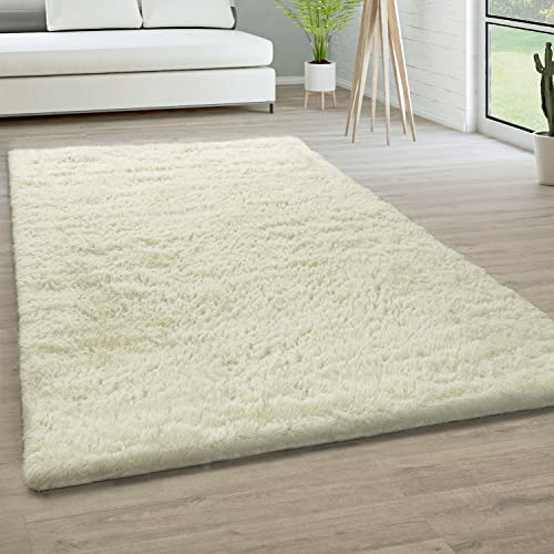 Paco Home Tappeto Salotto Pelo Lungo Soggiorno Pelliccia Finta Shaggy Morbido Monocolore, Dimensione:120x170 cm, Colore:Bianco