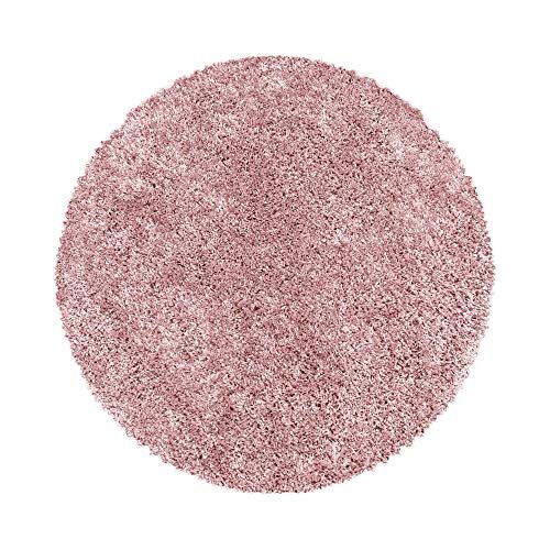 Carpetsale24 Tappeto pelo lungo, colore rosa, unicolor-monocroma, 38368, tappeto rotondo, Tappeto soggiorno, 120 cm Rotondo