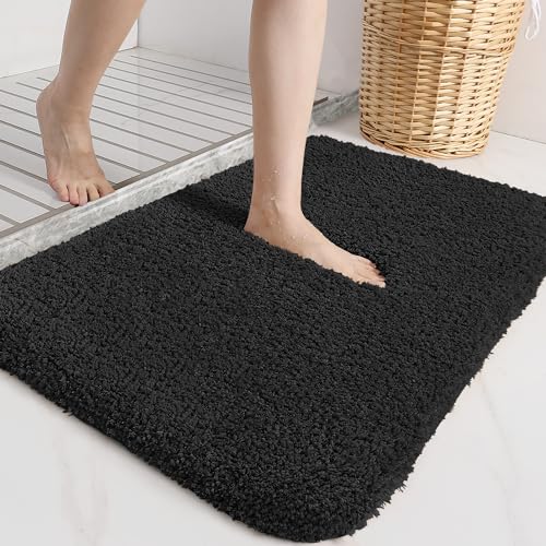 DEXI Tappeto Bagno Antiscivolo 60 x 90 cm, Tappeto da bagno in Microfibra, Soffice Tappetino Bagno Assorbente, Tappeti per Bagno Lavabile in Lavatrice (nero)