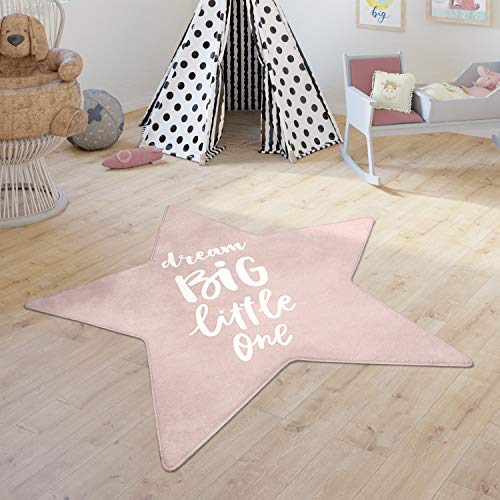 Paco Home Tappeto Bambini Femmine Maschi Tappeto Cameretta Stelle Moderno con Scritta, Dimensione:Forma a Stella da 80 cm, Colore:Pink