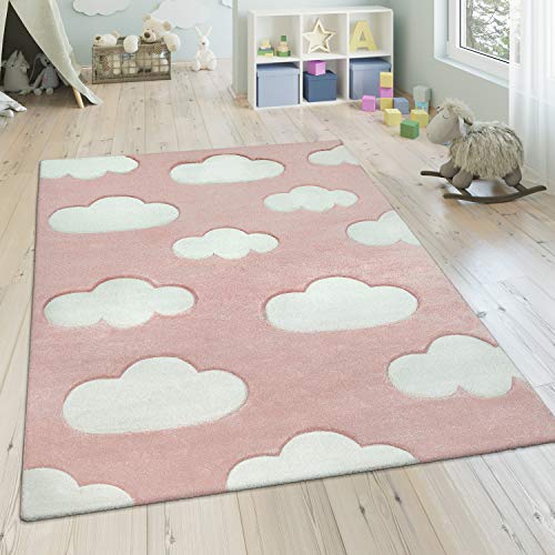 Paco Home Moderno tappeto per la cameretta dei bambini dal design con nuvole, Dimensione:200x290 cm, Colore:Pink