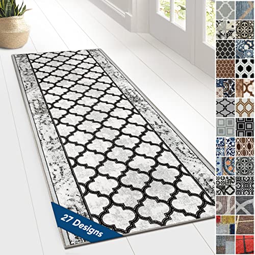 Floordirekt Tappeto/passatoia in fine bouclé, per cucina, corridoio e soggiorno, su misura, con motivo ornamentale vintage a griglia ispirato all’Oriente (80 x 350 cm, Limerick)