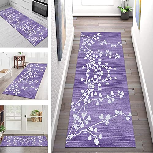 SGLGSTORE Tappeto Passatoia per Corridoio Antiscivolo Lavabile tappeto cucina Moderno Tappeti Runner 40X450CM Viola 3D Astratto Tappeto Runner ingresso interno Soggiorno Bagno Antimacchia Tappetino per metro