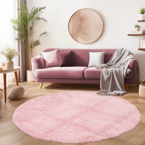 SIMPEX Tappeto pelo lungo, Unicolor Monocroma, Tappeto Rosa, 160 cm Rotondo, Tappeti in stile moderno, Tappeto soggiorno