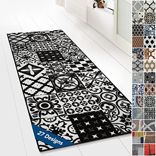 Floordirekt Tappeto passatoia a pelo fine con motivo, per cucina, corridoio e soggiorno, su misura, motivo vintage a griglia ispirato all’Oriente (80 x 300 cm, Sligo)