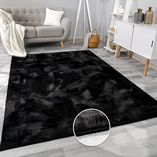 Paco Home Tappeto Salotto Moderno Pelliccia Morbido Pelo Lungo Shaggy Lavabile, Dimensione:200x290 cm, Colore:Nero