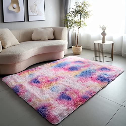 SUBEEN Tappeto Camera da Letto, Tappeto peloso morbido e antiscivolo da sala da pranzo e da camera da letto tappeto, Shaggy Peloso Tapetti da Salotto. (80x160cm, rosa)