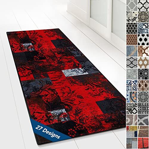 Floordirekt Tappeto passatoia con motivo, realizzato su misura, per cucina, corridoio e soggiorno, ornamento vintage a griglia orientale (80 x 200 cm, maraba)