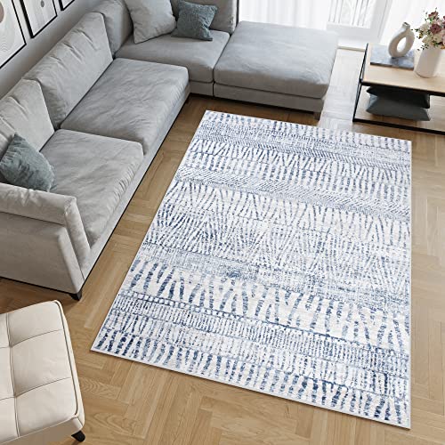 TAPISO Sky Tappeto Salotto Moderno Soggiorno Sala Camera Letto Design Astratto Vintage Etnico Puntinato Look Usato Sfumato Tonalità Grigio Crema Blu Pelo Corto 160 x 220 cm