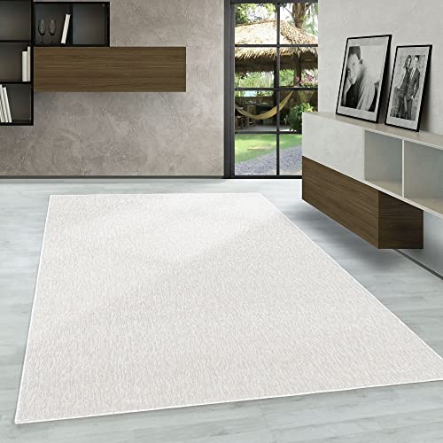 Carpetsale24 Tappeti a pelo corto, colore crema, unicolor-monocroma, 107426, tappeto rettangolare, Tappeto soggiorno, 140 x 200 cm