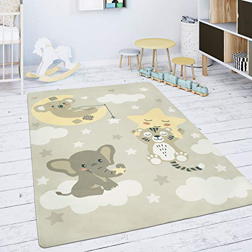 Paco Home Tappeto Bambini Cameretta Da Gioco Bebè Stella Nuvola Luna Beige Bianco, Dimensione:155x230 cm