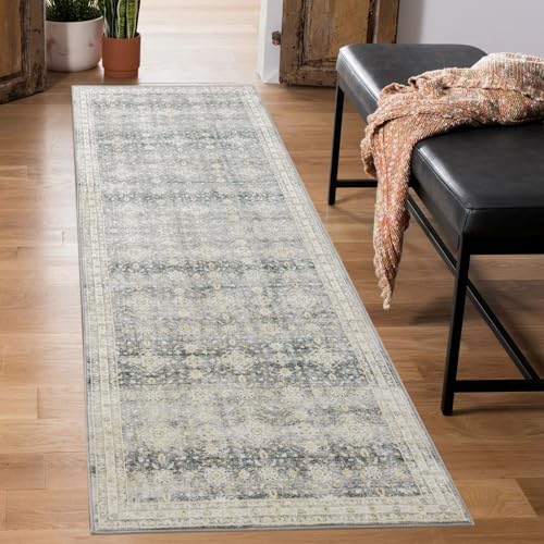 Carvapet Tappeti Runner Passatoia 60x210cm Lavabile Corridore Tappeto Lungo Tappeti di Zona Morbido Microfibra Fiori Tappeto Cucina(Grigio)