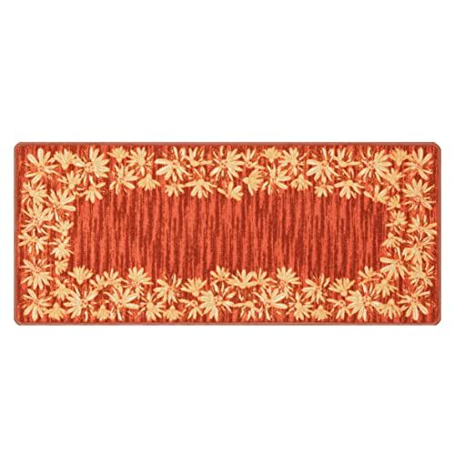 Baroni Home Tappeto Cucina Antiscivolo, Passatoia Decorata Lavabile 57x140 cm Arancione a Fiori
