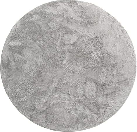 Paco Home Tappeto Rotondo Soggiorno, Morbido Moderno Finta Pelliccia Soffice Pelo Lungo, Dimensione:Ø 80 cm tondo, Colore:Grigio