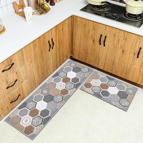 HSGLGNA Tappeto da cucina, set di 2 tappetini da cucina antiscivolo, lavabili, per cucina, corridoio, soggior, camera da letto, bag (stile J, 40 x 60 + 40 x 120 cm)