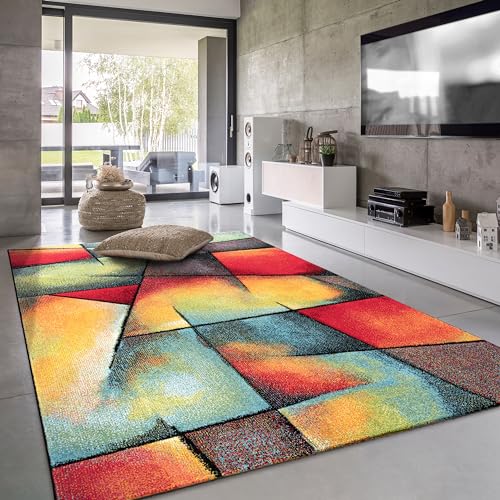 Paco Home Tappeto Salotto Moderno Pelo Corto Moderno Motivo Geometrico 3D, Dimensione:80x300 cm, Colore:Multicolore 6