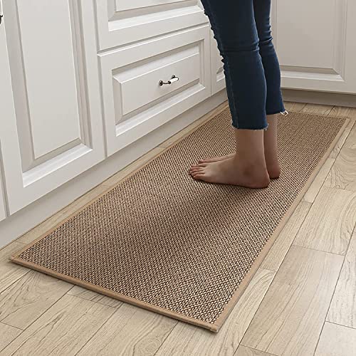 Taywes Tappeto da cucina, lavabile, antiscivolo, in imitazione di iuta, in tessuto di iuta, per cucina, cucina, tapis roulant, cucina, cucina, cucina, sala da pranzo, retro in gomma naturale, 44 x 120