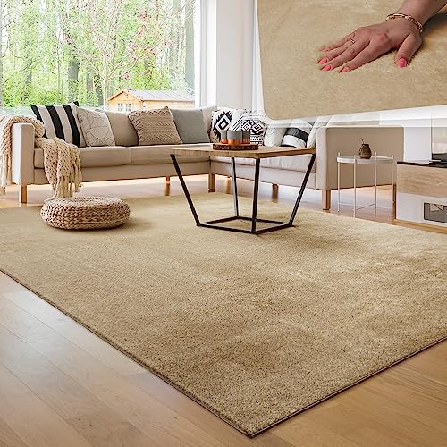 Paco Home Tappeto per soggiorno Unicolore Lavabile Morbido pelo corto morbido, Dimensione:120x170 cm, Colore:Beige 2