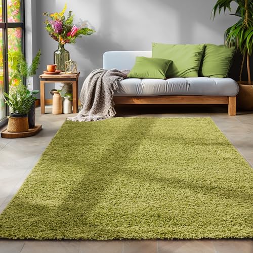 SIMPEX Tappeto pelo lungo, Unicolor Monocroma, Tappeto Verde, 160 x 230 cm, Tappeti in stile moderno, Tappeto soggiorno