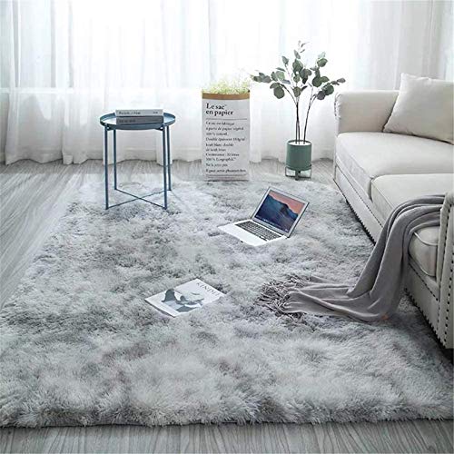 Aujelly Tappeto in stile Shaggy per camera da letto, morbido, colorato con metodo Batik, 120 x 160 cm, colore: grigio chiaro