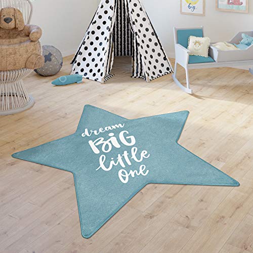 Paco Home Tappeto Bambini Femmine Maschi Tappeto Cameretta Stelle Moderno Con Scritta, Dimensione:Forma a stella da 120 cm, Colore:Blu