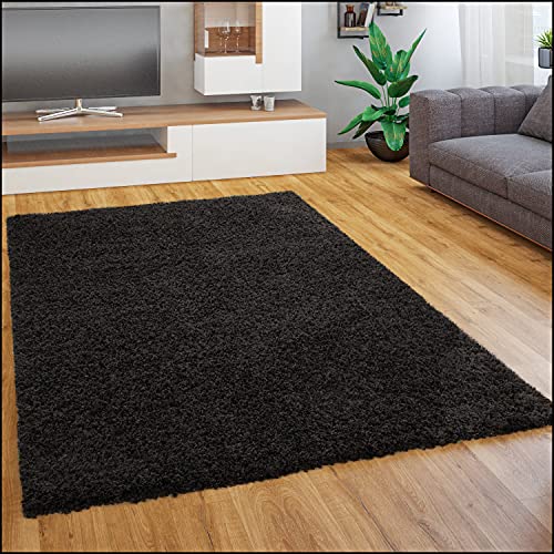 Paco Home Tappeto Salotto Moderno Soggiorno Pelo Lungo Peloso Monocolore Moderno Tappeto Morbido, Dimensione:80x150 cm, Colore:Nero