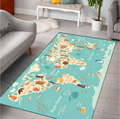 JHUHN Nordic World Map Carpet Living Room Large Carpet Bedroom Floor Mat 3D Print Map Grey Rugs Boy Play Mat 50×80cm