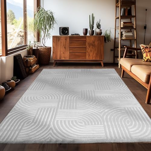 Carpetsale24 Tappeto per soggiorno/camera da letto a pelo corto in stile scandinavo con design geometrico moderno Grigio monocromatico con effetto 3D. Misurare:80 x 150 cm, Colore: Grigio