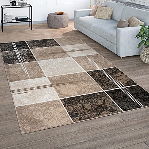 Paco Home Tappeto Salotto Pelo Corto Vintage Motivo Moderno Geometrico Marrone Beige, Dimensione:80x150 cm, Colore:Marrone