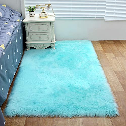 ZFHTAO Tappeto in pelle di pecora sintetica e finta pelle di agnello grande tappeto in finta pelliccia di pecora, tappeto in pelle di pecora, morbido, tutte le misure, colore: blu chiaro 50 x 60 cm