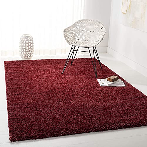 Safavieh Shaggy Tappeto Rettangolare da Interno, Intrecciato, Collezione Shag Agosto, AUG900, in Borgogna, 122 X 183 cm