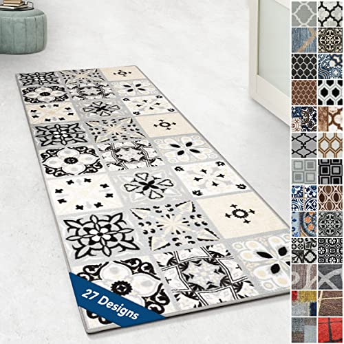 Floordirekt Tappeto passatoia con motivo, realizzato su misura, per cucina, corridoio e soggiorno, ornamento vintage a griglia orientale (80 x 250 cm, Dublino)