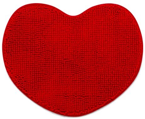 SWEET HOME Tappeto Bagno Antiscivolo in Microfibra di Ciniglia Assorbente dalla Forma a Cuore, Ideale come Tappeto Camera da Letto e Cucina Tappetino Bagno Morbido e Lavabile, 60x50 cm, Rosso