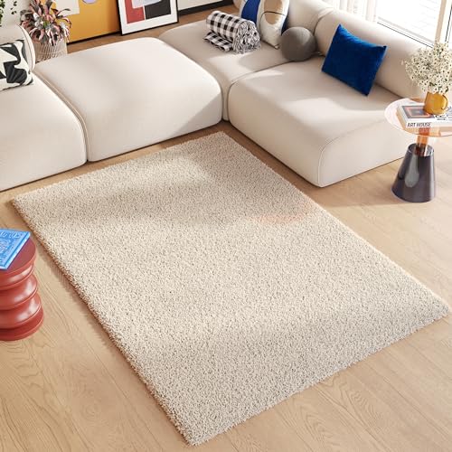 TAPISO Essence Tappeto Shaggy a Pelo Lungo Monocromatico Crema Beige per Soggiorno Sala Camera da Letto Cameretta Morbido Resistente Sicuro OEKO-TEX 160 x 220 cm