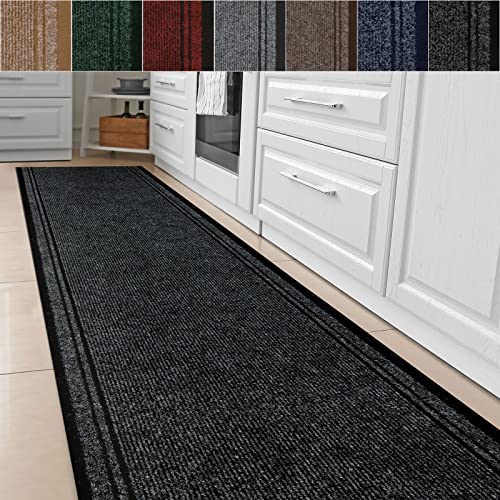 Floordirekt Tappeto da cucina Malaga – Tappeto in feltro agugliato su misura – Tappeto cucina – Passatoia per corridoio e cucina – Tappeto antiscivolo e facile da pulire (antracite 2082, 66 x 250 cm)