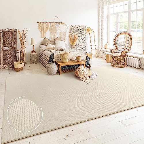 Paco Home Tappeto Salotto Moderno Soggiorno Pelo Corto Boho Motivo Scandinavo Monocolore, Dimensione:160x220 cm, Colore:Beige