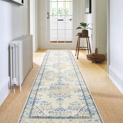 Carvapet Tappeti Runner Passatoia 60x300cm Antiscivolo Corridore Tappeto Lungo Tappeti di Zona Lavabile Morbido Microfibra Tappeto Cucina(Giallo Blu)