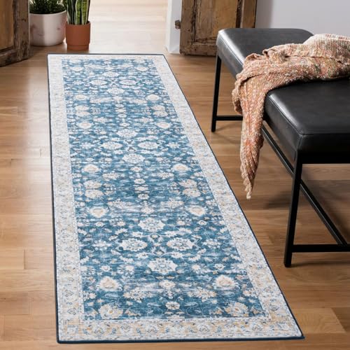 Carvapet Tappeti Runner Passatoia 60x210cm Antiscivolo Corridore Tappeto Lungo Tappeti di Zona Lavabile Morbido Microfibra Tappeto Cucina(Blu)